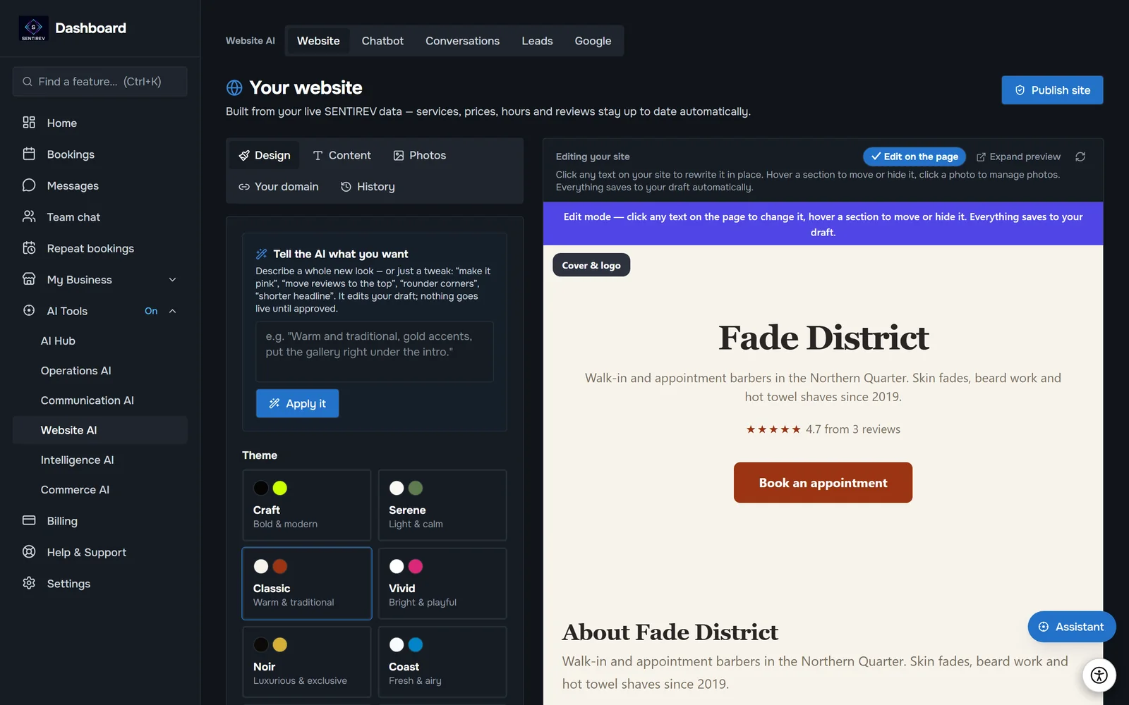 Website AI in SENTIREV