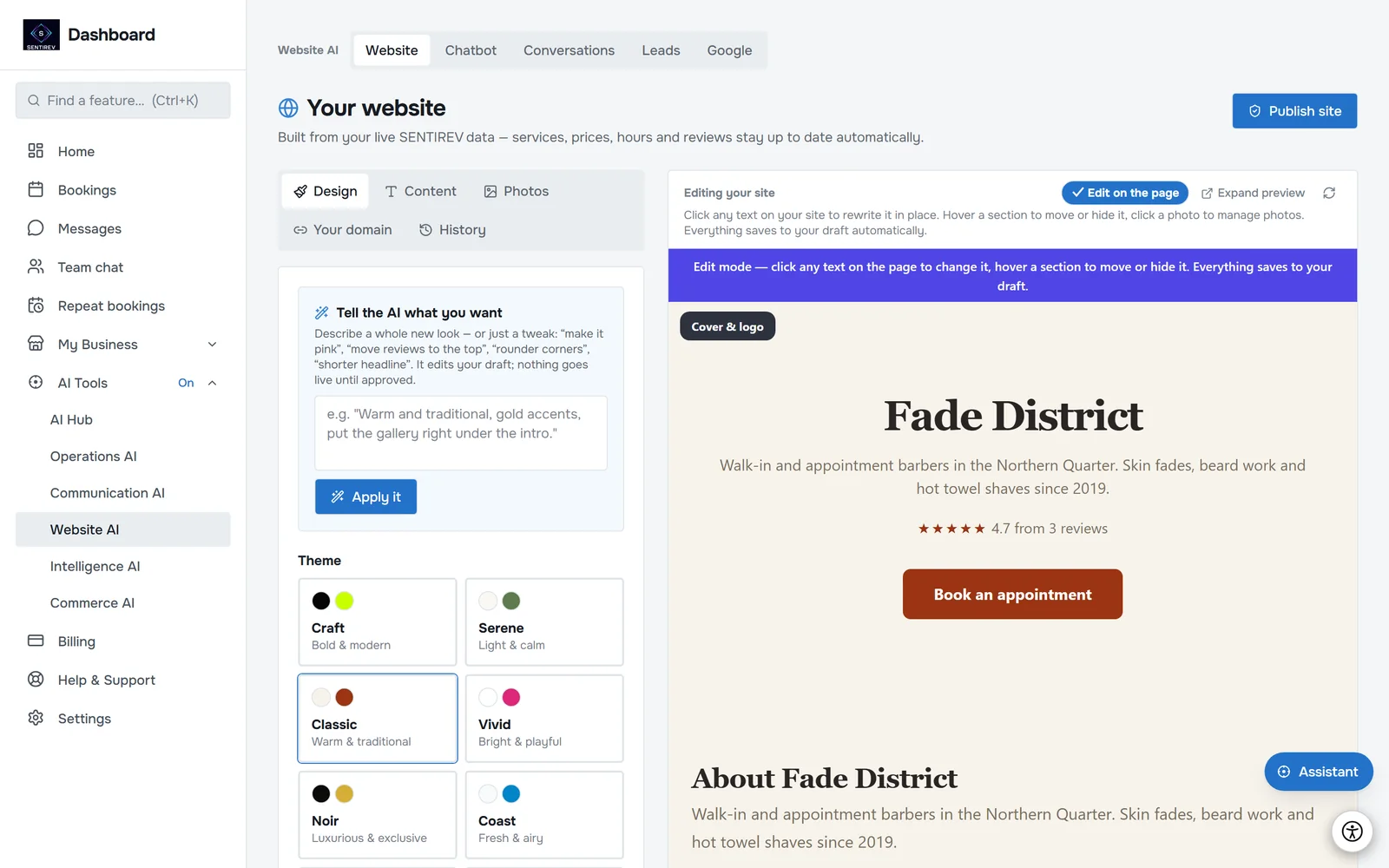Website AI in SENTIREV